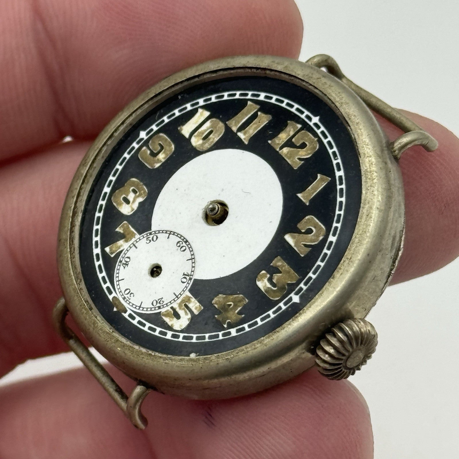 32mm Men’s Rare Black Bullseye Dial Military Trench Watch Swiss Made TO RESTORE