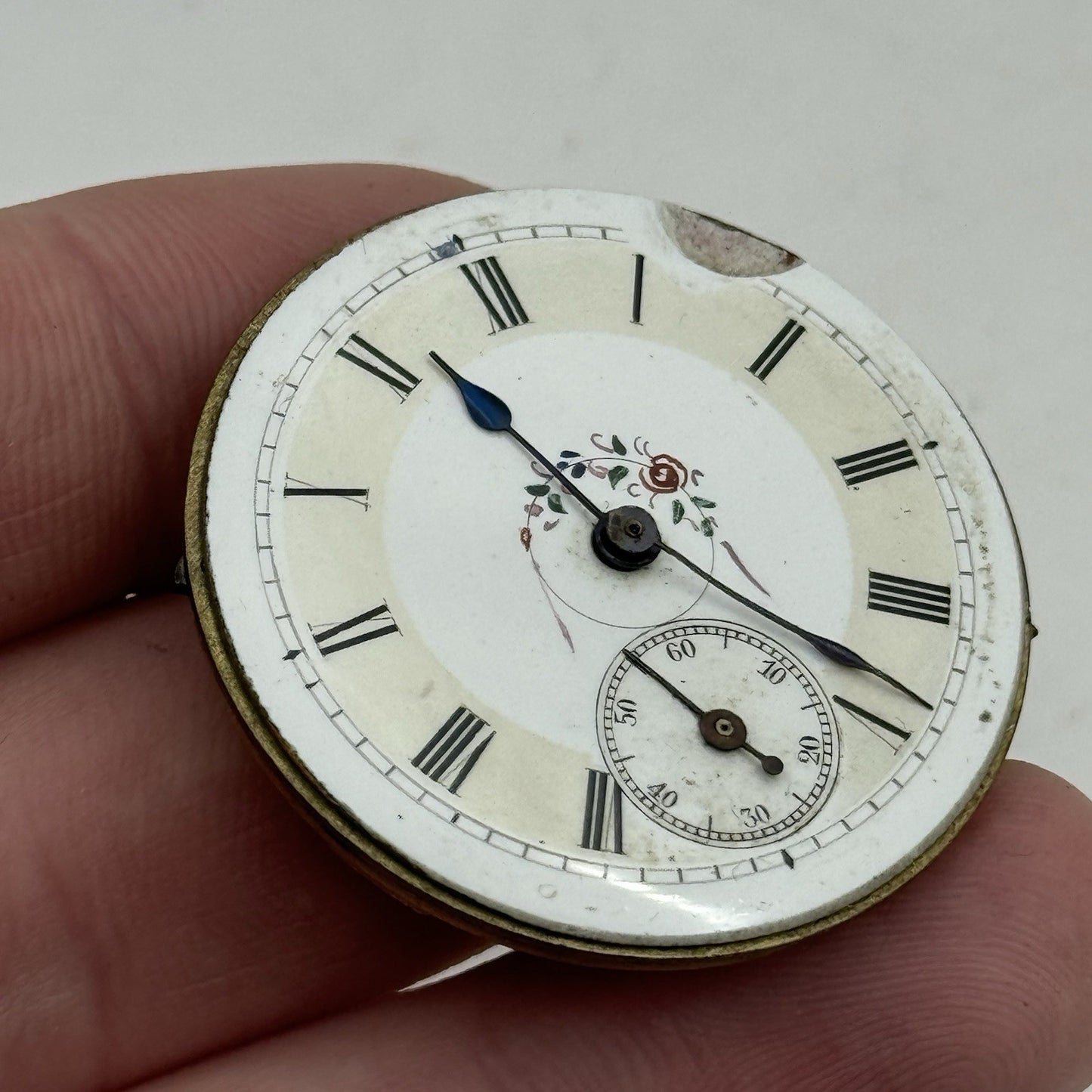 36.1mm Antique Beautiful Porcelain Dial Pocket Watch Movement - Balance Ok PARTS