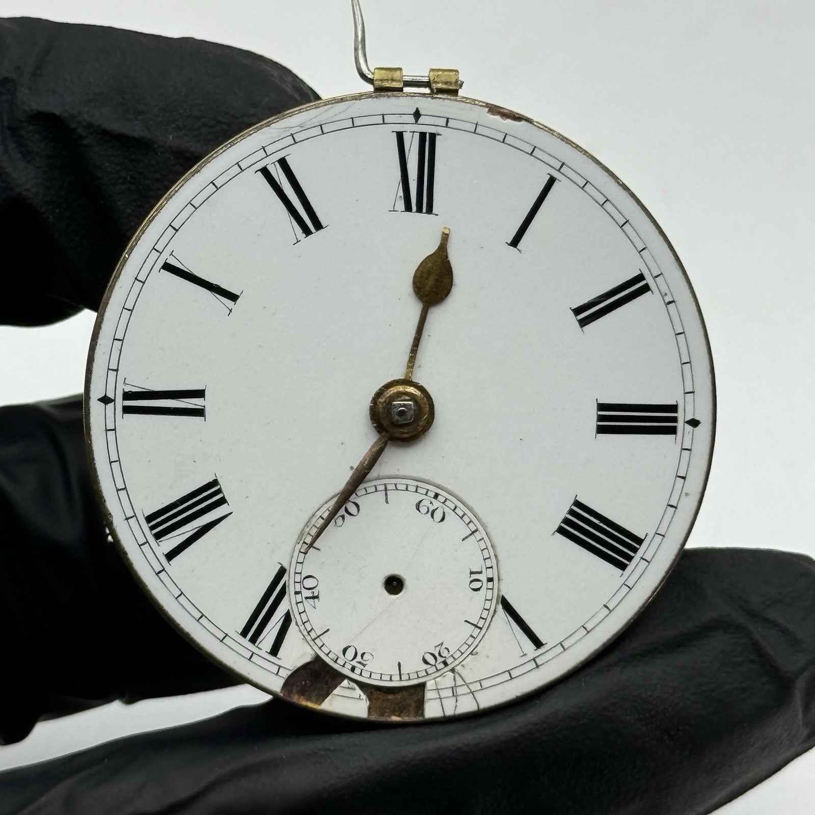 39.5mm Antique Key Wound Fusee Pocket Watch Movement - Broken Chain PARTS REPAIR