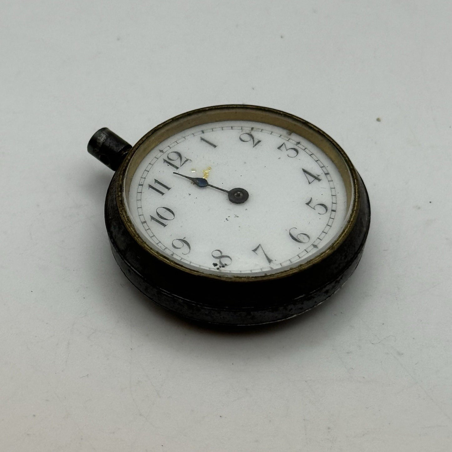 33mm Antique Beautiful Porcelain Dial Gun Metal Grey Fob Pocket Watch PARTS