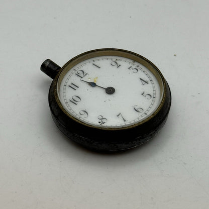 33mm Antique Beautiful Porcelain Dial Gun Metal Grey Fob Pocket Watch PARTS