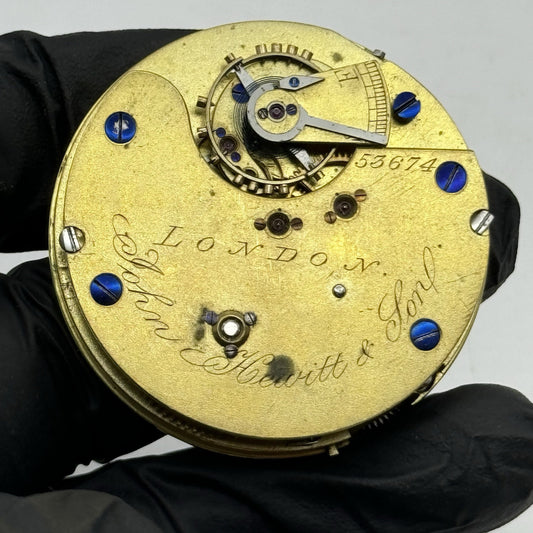 45mm Antique English Chronograph John Hewitt & Son Pocket Watch Movement - PARTS