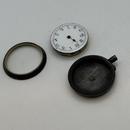 33mm Antique Beautiful Porcelain Dial Gun Metal Grey Fob Pocket Watch PARTS