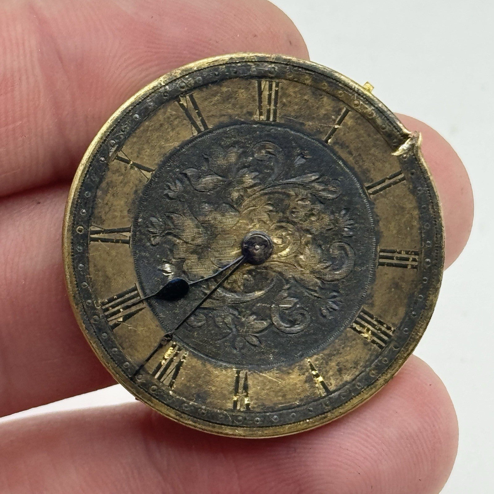 33.8mm Antique Quality Floral Dial Pocket Watch Movement Hands - PARTS REPAIR